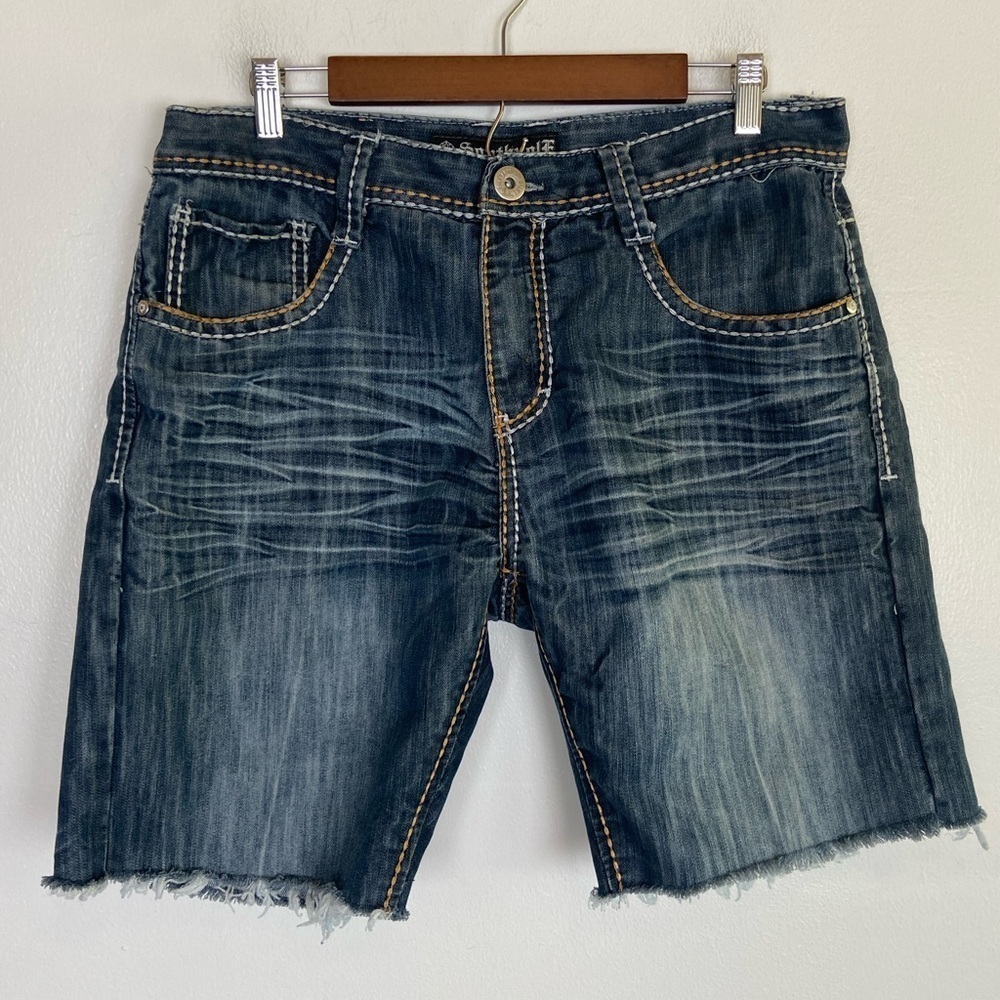 Southpole Y2K Men's‎ Denim Shorts Size 36 Distressed Raw Hem Color Blue